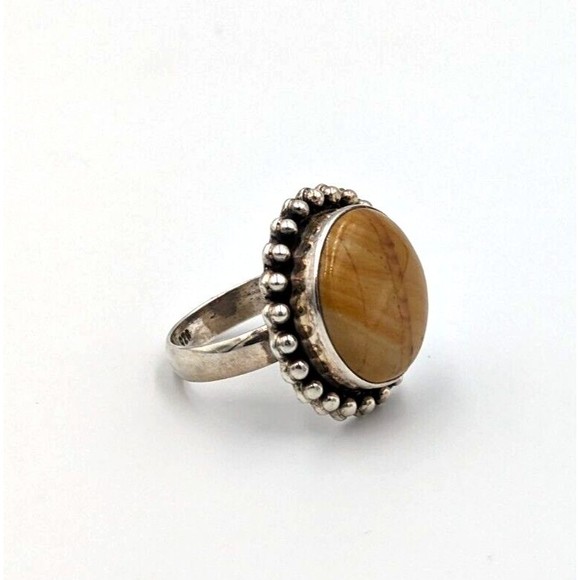 Sterling Silver Jasper Cabochon Ring 925 Vintage Southwestern Style Sz 8.5